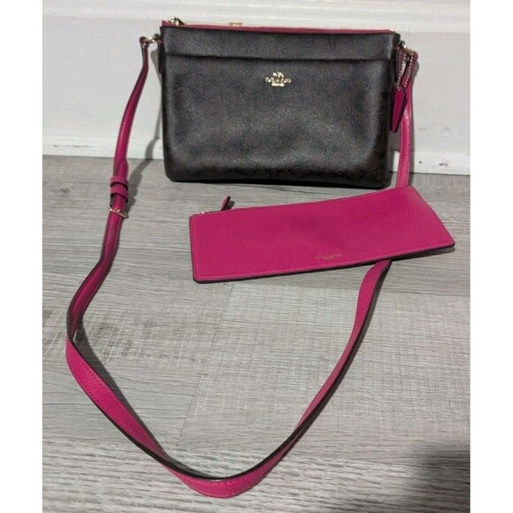 Coach Pop Crossbody Signature C w/ Wallet Brown & Ruby Pink - Picture 1 of 16